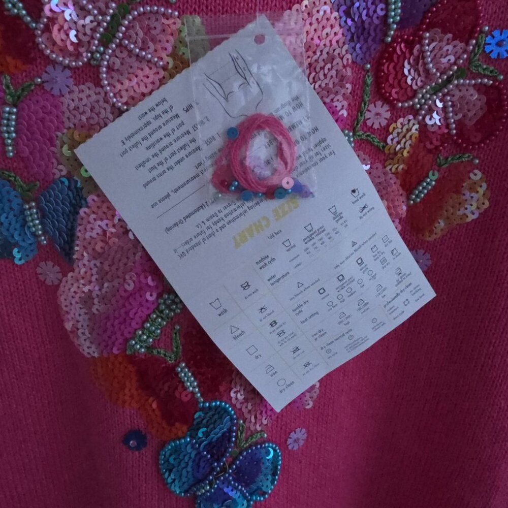Y2K NWT Pink sequined Butterfly Heart sweater from Quacker Factory - Picture 5 of 7